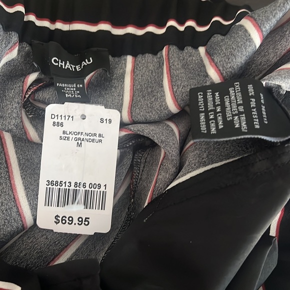 Le Chateau wide-leg, paper-bag waist, black/cream/red stripe pants - Picture 3 of 3